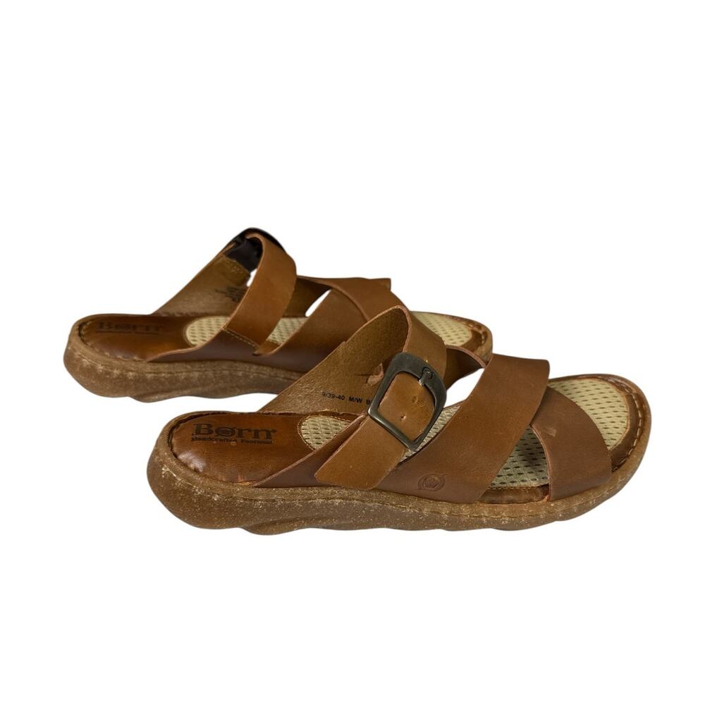 Born Salas Sandals Brown Syrup Leather Comfort Slides Buckle Women 9 - Picture 3 of 9